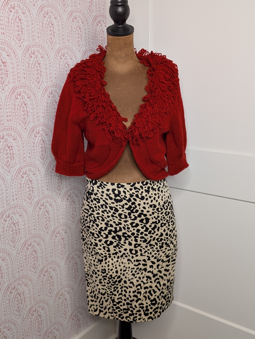 LOFT Cream & Black Leopard Print Skirt And Cardigan Outfit